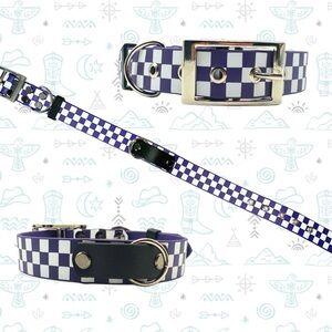 Checkered Purple & White BioThane Dog Collar, Medium